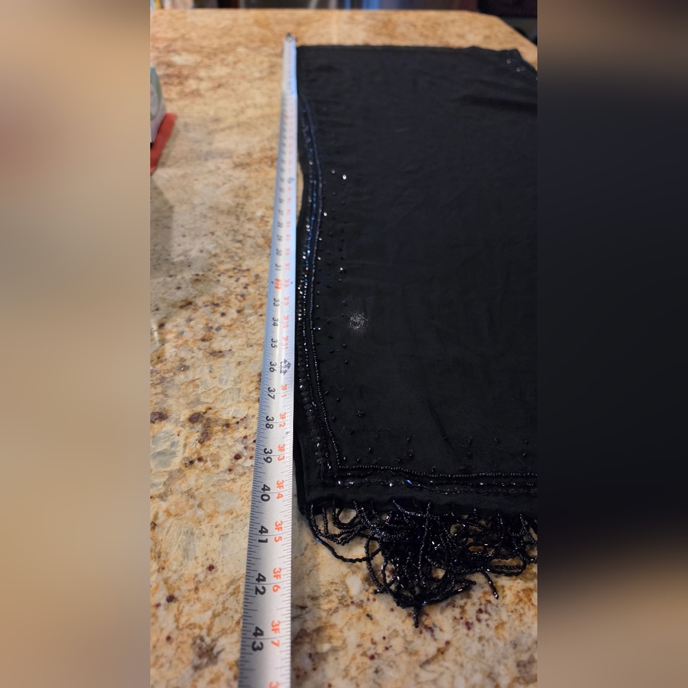 Elegant Black Sheer Scarf with Sequined Accent - Picture 6 of 6